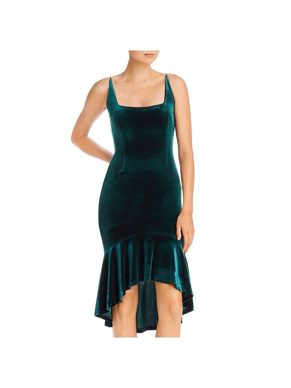 Aqua green velvet sleeveless trumpet dress XS